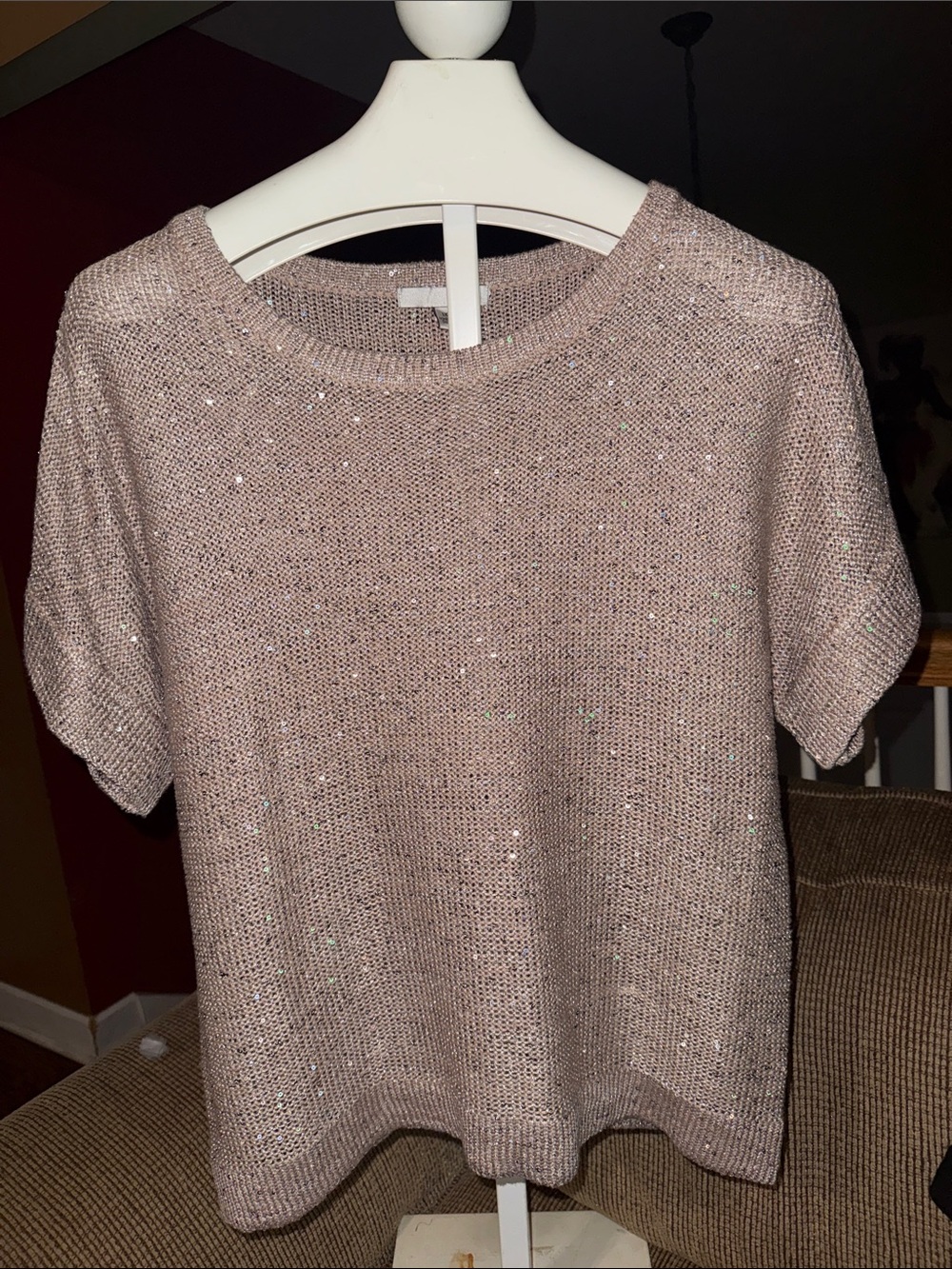 WD.NY Sparkle Knit Short-Sleeve Top - Blush Pink